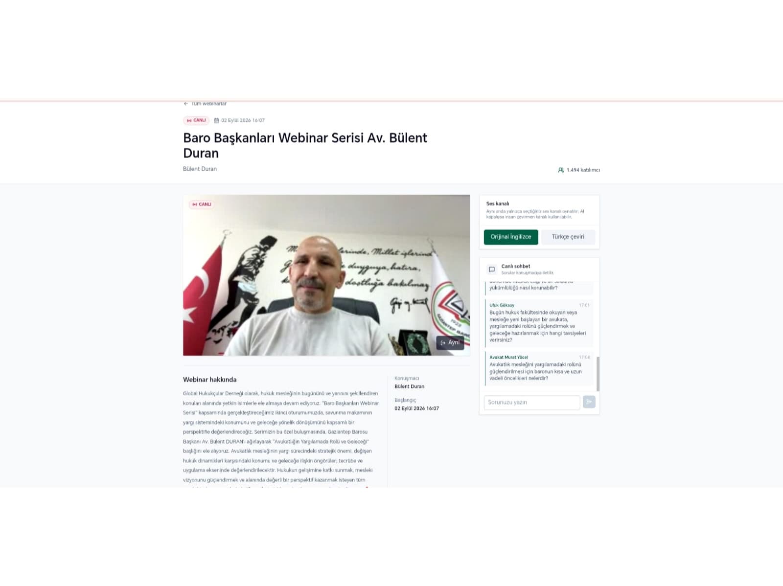 “Avukatlığın Yargılamada Rolü ve Geleceği” Webinarı Hukuk Camiasından Yoğun İlgi Gördü